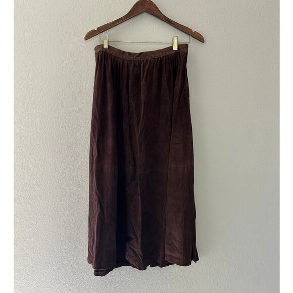 Vintage Suede Brown Long Skirt size 12 - Picture 1 of 8